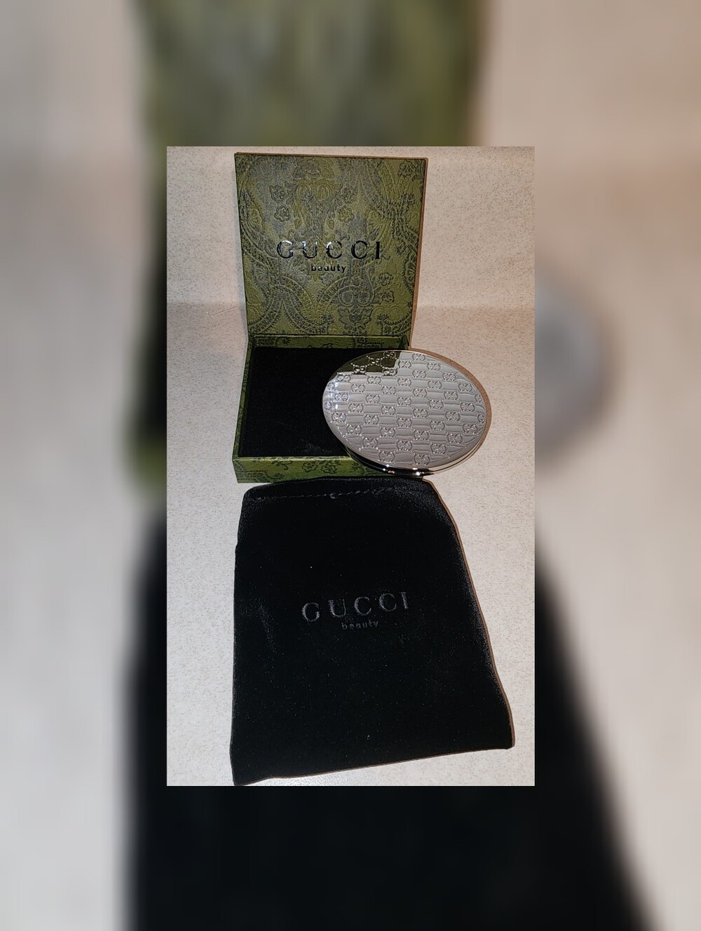 Gucci Silver Monogram Compact Makeup Mirror New In Box - Picture 6 of 13